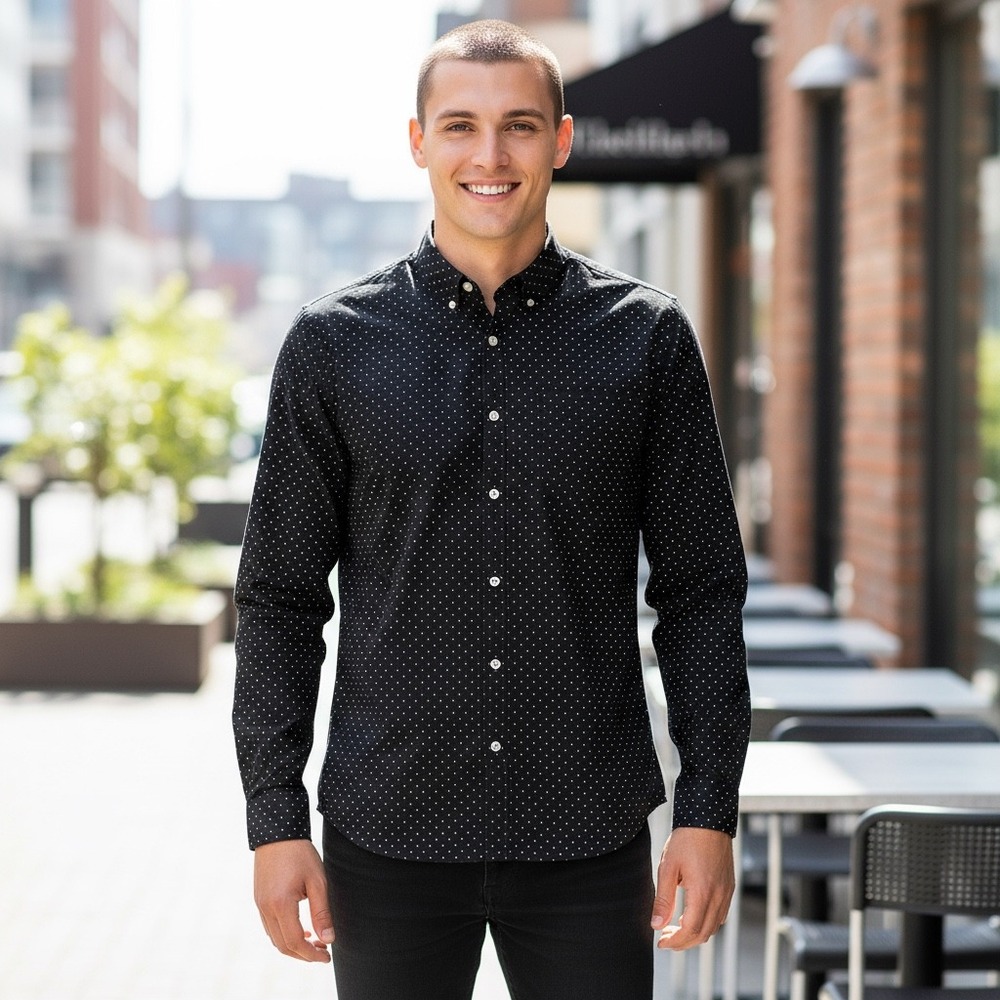 American Eagle Outfitters Mens Polka Dot Button Down Shirt M Classic Fit‎